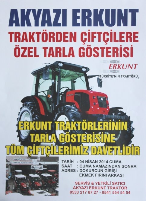 Akyazı Erkunt Traktörden Çiftçilere Tarla Gösterisi